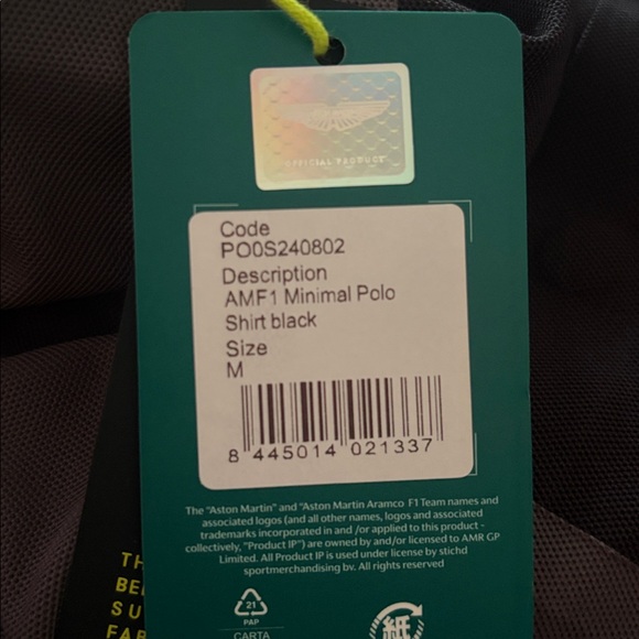 Aston Martin Other - Official Aston Martin minimal polo shirt black, size medium